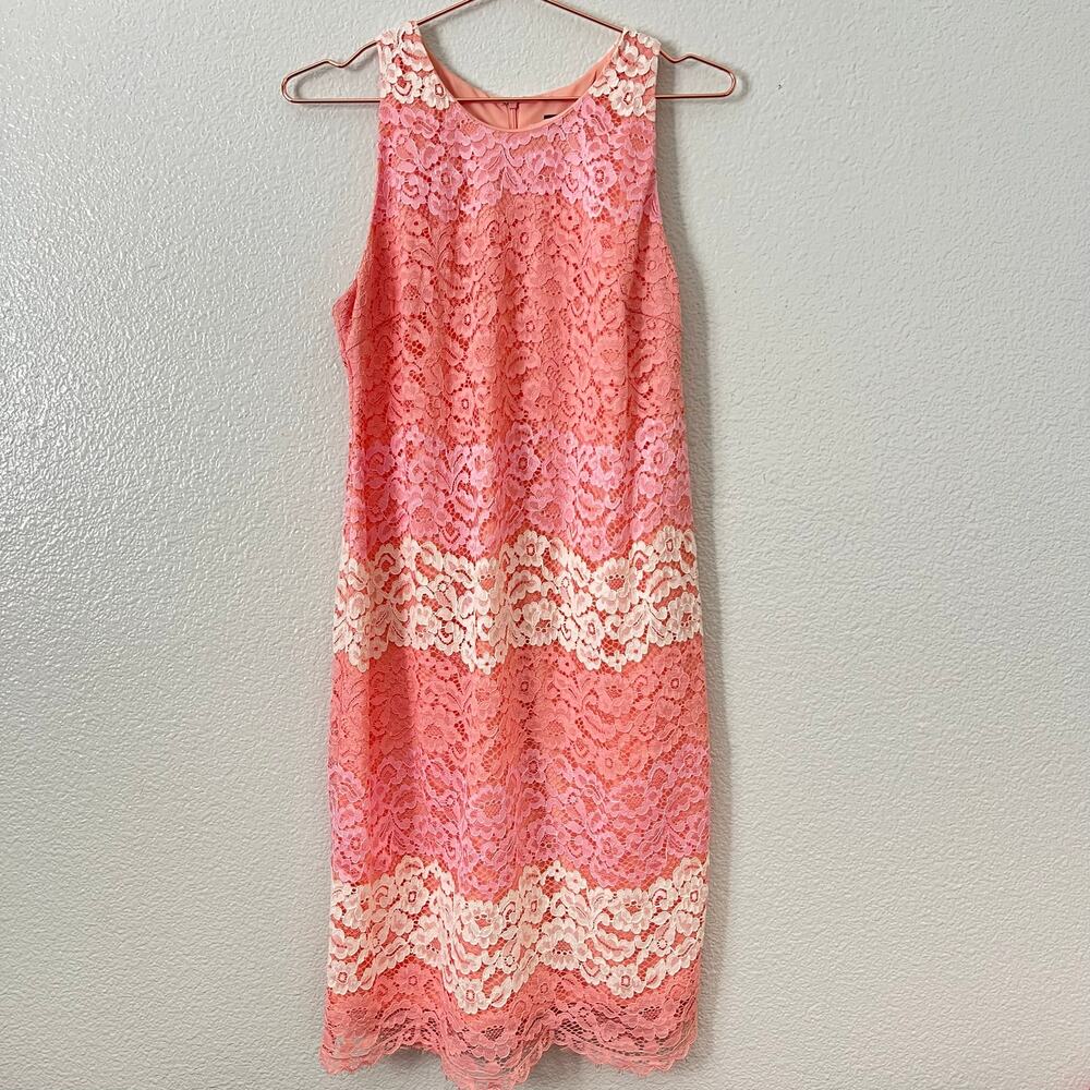 Alexia Admor floral lace pink ivory ombré stripe sheath dress